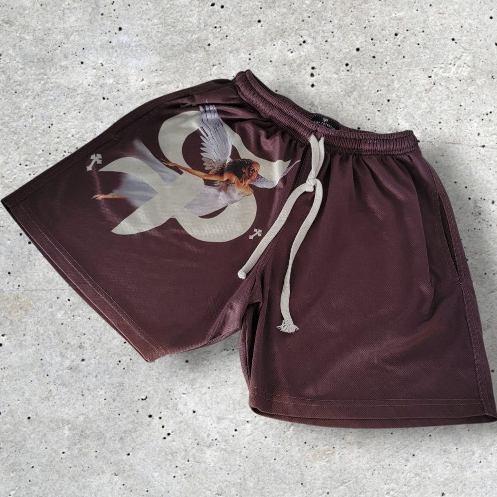 Saint Potential Brown Mesh Athletic Shorts Angel Graphic Size Medium
